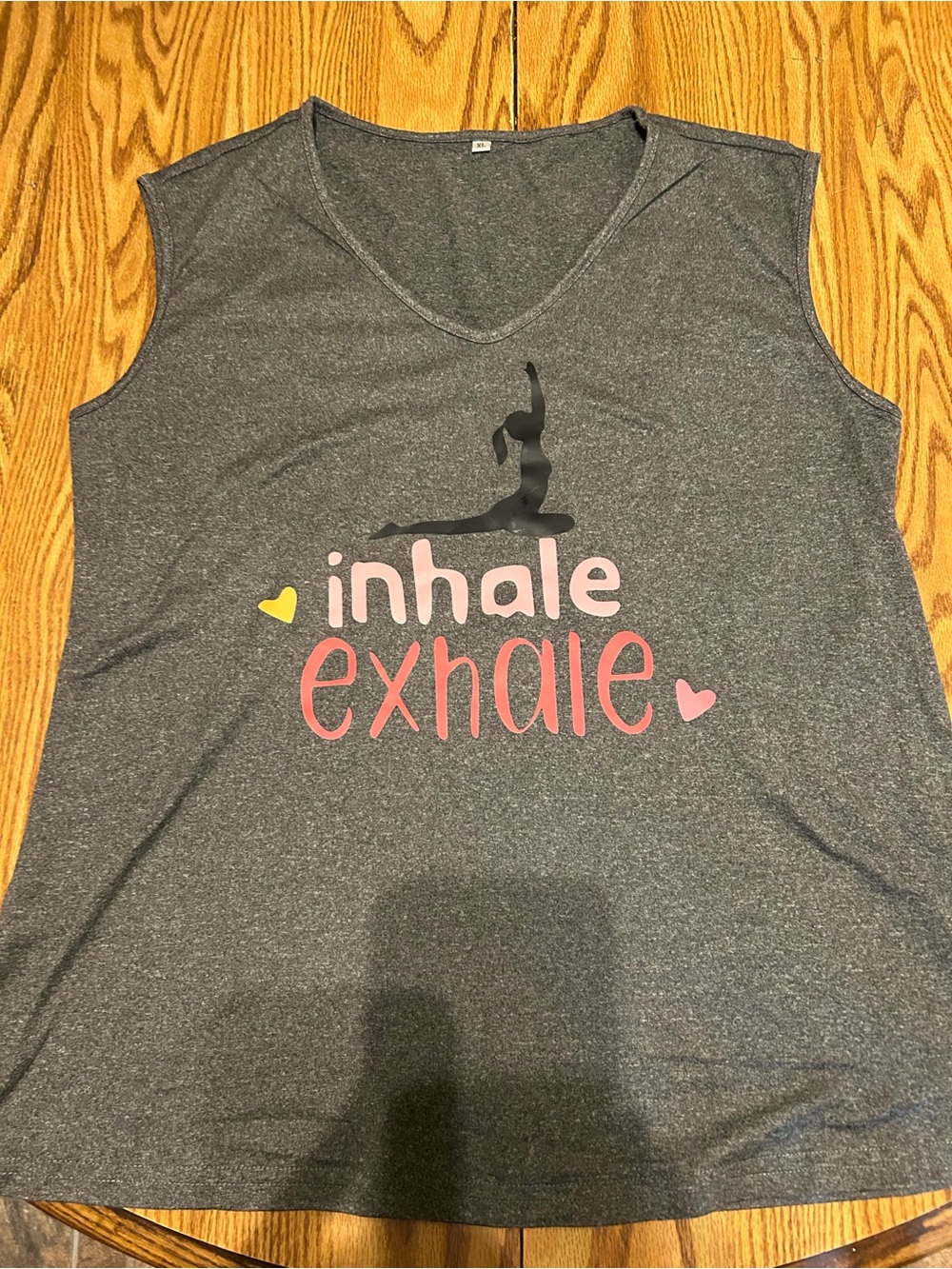 Inhale Exhale Graphic Sleeveless Top - Gray